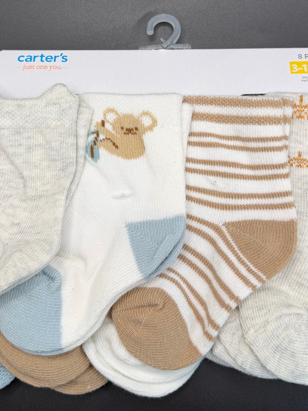 Carter's Neutral Tan, White & Light Blue Baby Crew Socks - 6 Pack